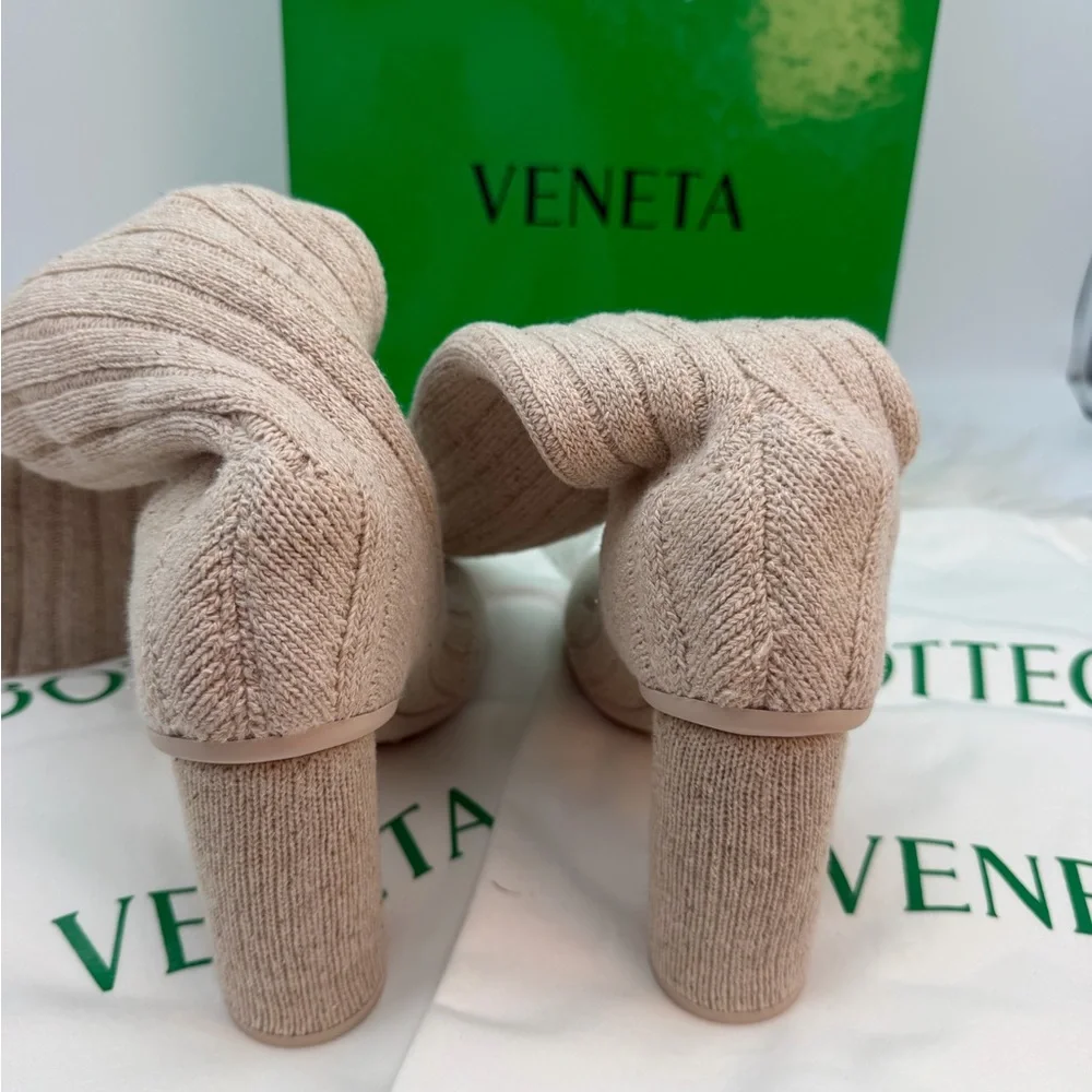Bottega Veneta Beige Ribbed Knit Sock Boots Size EU 40 / US 10 Women